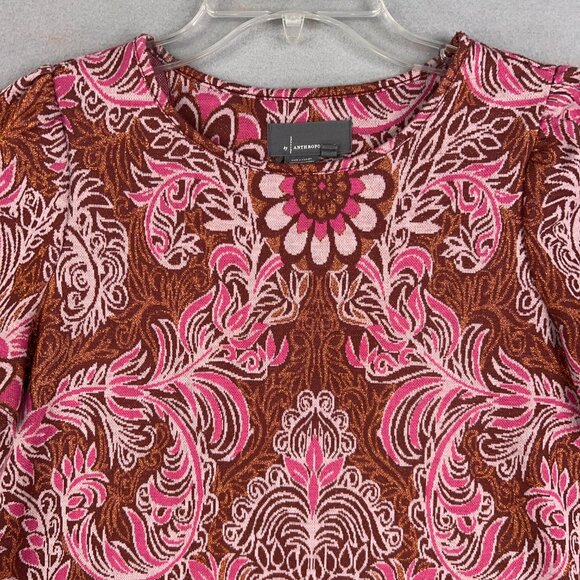 Anthropologie Shirt Womens Small Red Motif Demeter Paisley Tee Sparkle Metallic - Picture 3 of 16